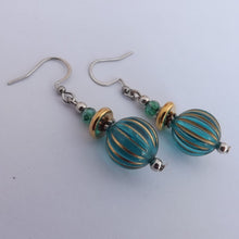 Load image into Gallery viewer, Teal &amp; Gold Accents Handmade Bead Earrings
