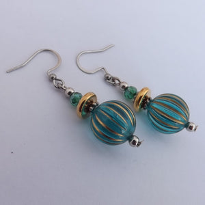 Teal & Gold Accents Handmade Bead Earrings