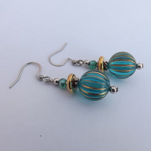 Teal & Gold Accents Handmade Bead Earrings