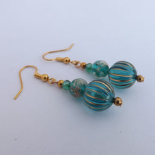 Load image into Gallery viewer, Teal &amp; Gold Handmade Bead Earrings
