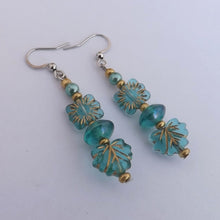 Load image into Gallery viewer, Teal &amp; Gold Handmade Bead Earrings
