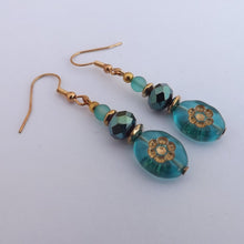 Load image into Gallery viewer, Teal &amp; Gold Handmade Bead Earrings
