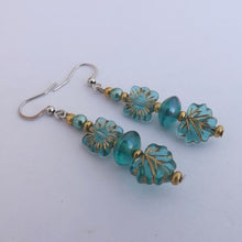 Load image into Gallery viewer, Teal &amp; Gold Handmade Bead Earrings
