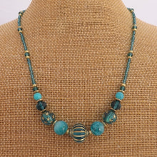 Load image into Gallery viewer, Teal &amp; Gold Handmade Bead Necklace
