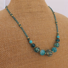 Load image into Gallery viewer, Teal &amp; Gold Handmade Bead Necklace
