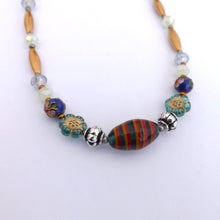 Load image into Gallery viewer, Teal, Gold &amp; Green Handmade Glass &amp; Cloisonne Bead Necklace (Made in NZ)
