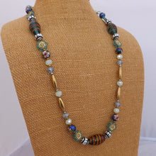 Load image into Gallery viewer, Teal, Gold &amp; Green Handmade Glass &amp; Cloisonne Bead Necklace (Made in NZ)
