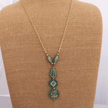 Load image into Gallery viewer, Teal &amp; Gold Handmade Bead Pendant Necklace
