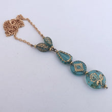 Load image into Gallery viewer, Teal &amp; Gold Handmade Bead Pendant Necklace

