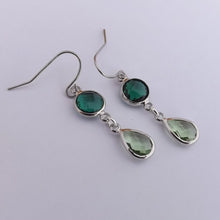 Load image into Gallery viewer, Teal &amp; Green, Silver Tone Drop Earrings
