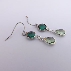 Teal & Green, Silver Tone Drop Earrings