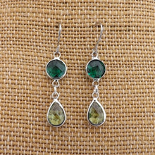 Load image into Gallery viewer, Teal &amp; Green, Silver Tone Drop Earrings
