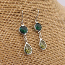 Load image into Gallery viewer, Teal &amp; Green, Silver Tone Drop Earrings
