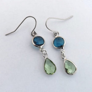 Blue, Green & Silver Tone Handmade Drop Earrings