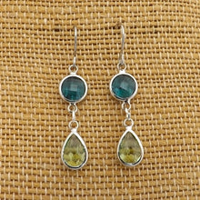 Load image into Gallery viewer, Blue, Green &amp; Silver Tone Handmade Drop Earrings
