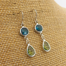 Load image into Gallery viewer, Blue, Green &amp; Silver Tone Handmade Drop Earrings
