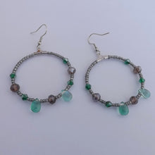 Load image into Gallery viewer, Teal &amp; Grey Handmade Hoop Bead Earrings
