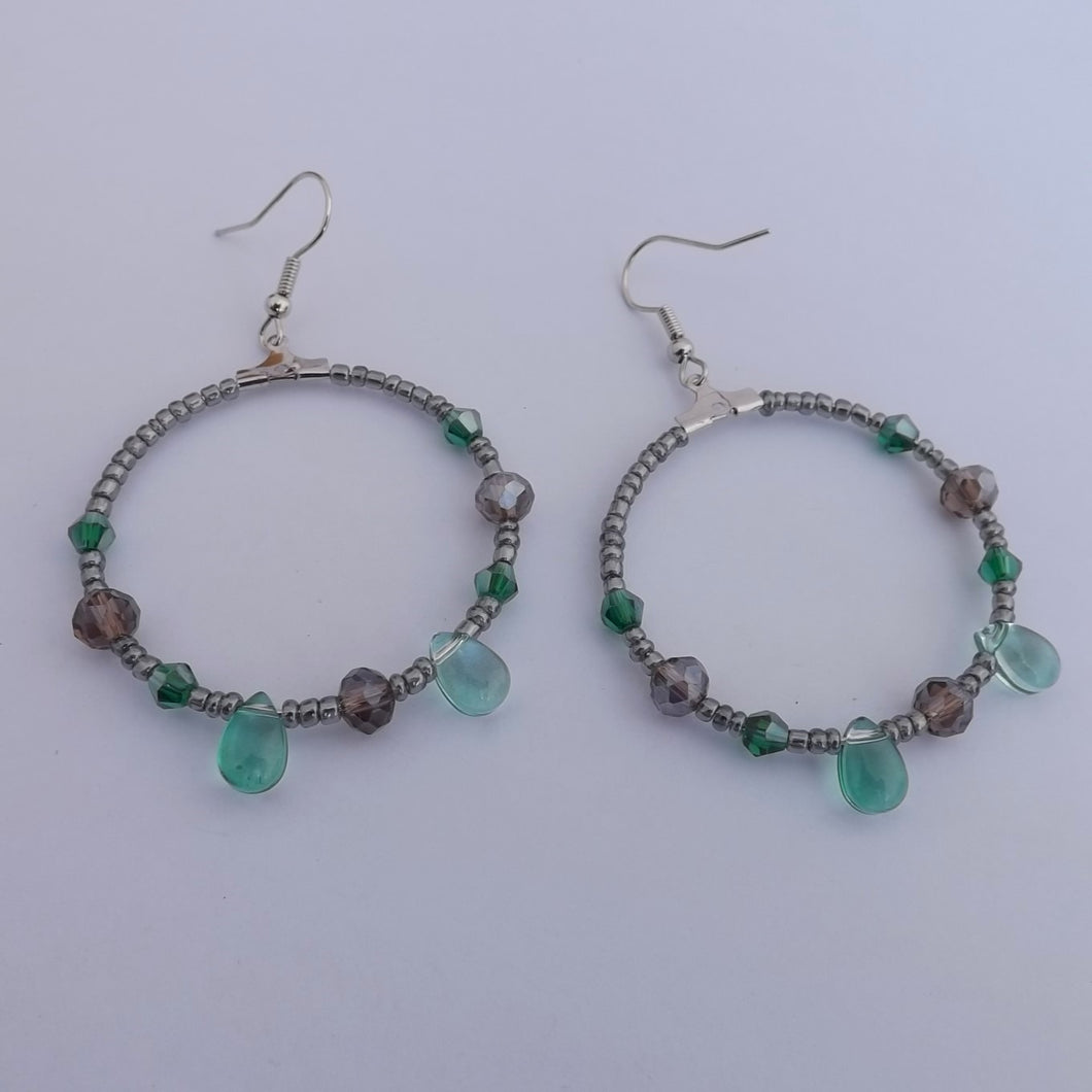 Teal & Grey Handmade Hoop Bead Earrings