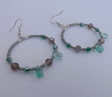 Load image into Gallery viewer, Teal &amp; Grey Handmade Hoop Bead Earrings
