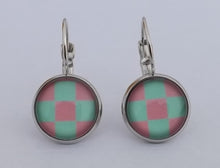 Load image into Gallery viewer, Teal &amp; Pink Checkered Dome Earrings on Lever Back Hooks
