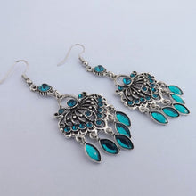 Load image into Gallery viewer, Teal &amp; Silver Tone Chandalier Drop Earrings
