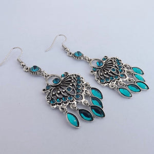 Teal & Silver Tone Chandalier Drop Earrings