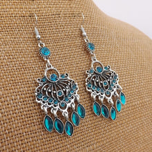 Load image into Gallery viewer, Teal &amp; Silver Tone Chandalier Drop Earrings
