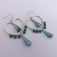 Load image into Gallery viewer, Teal &amp; Silver Tone Handmade Wire Wrapped Heart Drop Earrings
