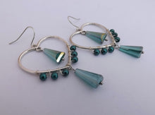 Load image into Gallery viewer, Teal &amp; Silver Tone Handmade Wire Wrapped Heart Drop Earrings
