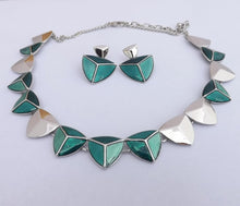 Load image into Gallery viewer, Blue &amp; Silver Tone Shield Shape Necklace
