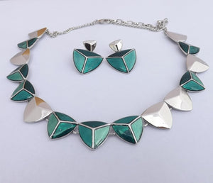 Blue & Silver Tone Shield Shape Necklace