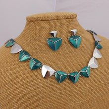 Load image into Gallery viewer, Blue &amp; Silver Tone Shield Shape Necklace
