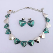 Load image into Gallery viewer, Blue &amp; Silver Tone Shield Shape Necklace
