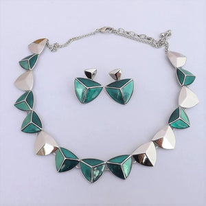 Blue & Silver Tone Shield Shape Necklace