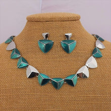 Load image into Gallery viewer, Blue &amp; Silver Tone Shield Shape Necklace
