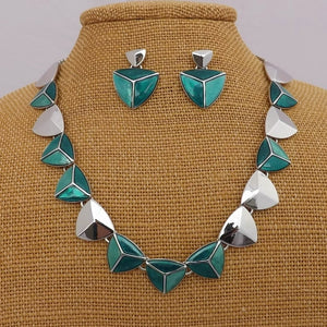 Blue & Silver Tone Shield Shape Necklace