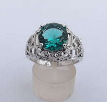 Load image into Gallery viewer, Teal &amp; Silver Tone Costume Ring (size 10)
