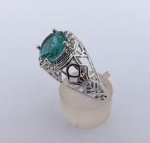 Load image into Gallery viewer, Teal &amp; Silver Tone Costume Ring (size 10)
