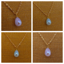 Load image into Gallery viewer, Glittery Acrylic Teardrop Pendant on Gold Tone Chain (Purple or Blue)
