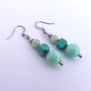 Turquoise Blue Stone Handmade Bead Earrings