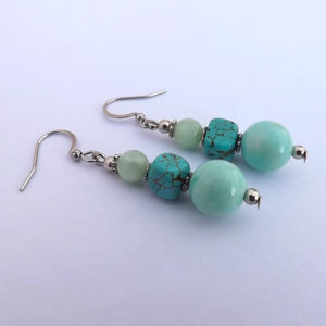 Turquoise Blue Stone Handmade Bead Earrings