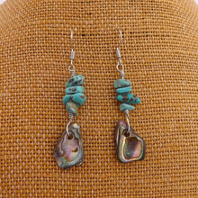 Load image into Gallery viewer, Turquoise Gemstone Chip &amp; Paua Shell Wire Wrapped Handmade Earrings
