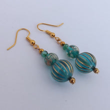 Load image into Gallery viewer, Teal &amp; Gold Handmade Bead Earrings
