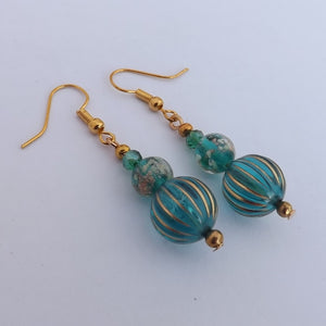 Teal & Gold Handmade Bead Earrings