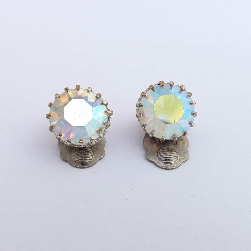Vintage AB Lustre Crystal Clip on Earrings