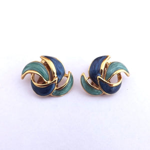 Vintage Blue and Gold Tone Clip on Earrings