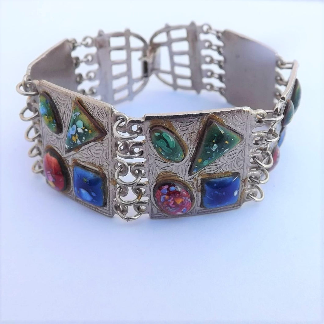 Vintage Dichroic Glass & Metal Bracelet