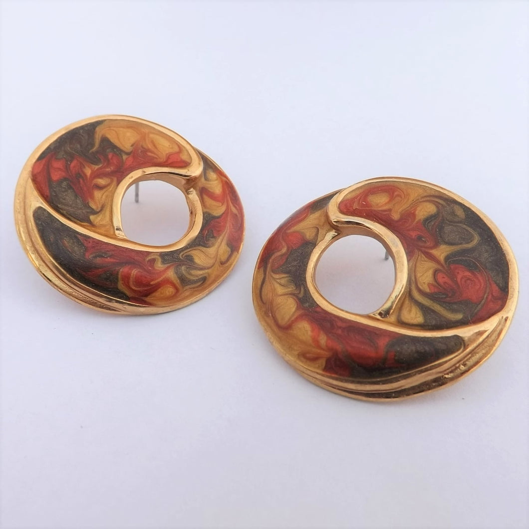 Vintage Gold Tone, Red & Green Stud Earrings