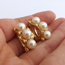 Load image into Gallery viewer, Vintage Gold &amp; Faux Pearl Clip on Earrings
