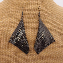 Load image into Gallery viewer, Vintage Gunmetal  Grey Metal Mesh Glomesh Drop Earrings
